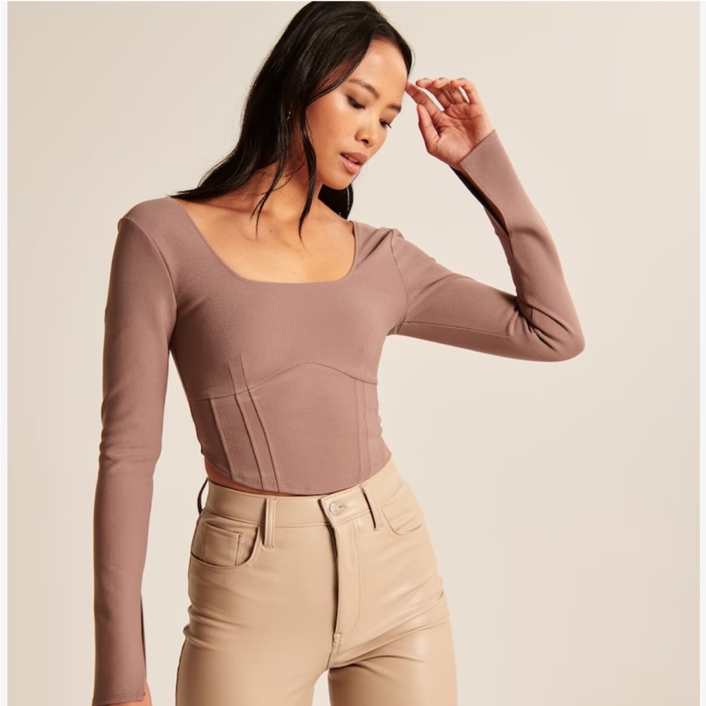 Abercrombie & Fitch brown Long-Sleeve Square Neck Corset Top